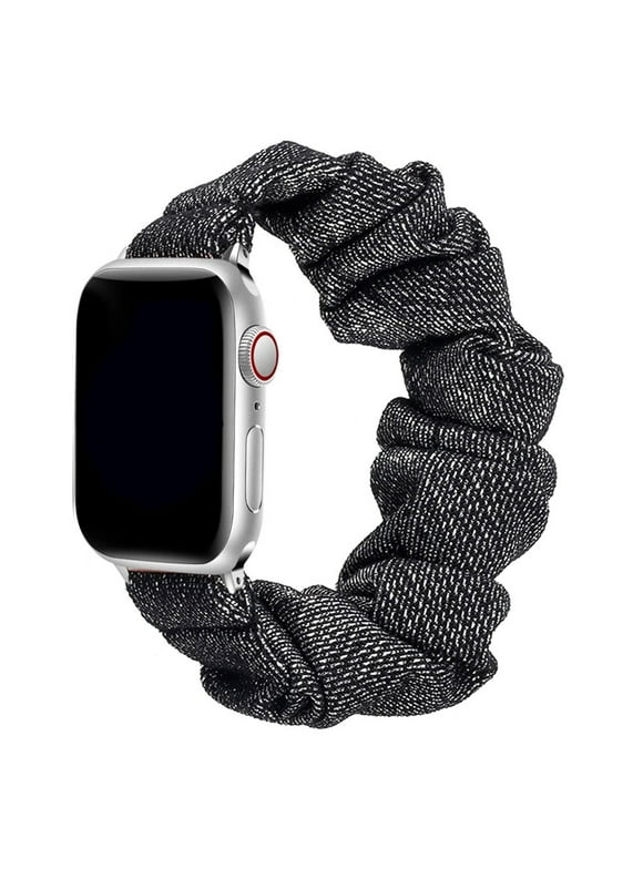 Scrunchie Strap For Apple watch band 40mm 44mm 42mm 38mm 42 mm Elastic Nylon bracelet Solo Loop band iWatch 5 4 3 se 6 7 41 45mm - silver gold