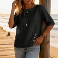 thumbnail image 4 of Womens Elbow Length Sleeve T-Shirts Crew Neck Side Button Detail Tops Solid Color Casual Summer Blouses S, 4 of 5