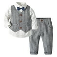 thumbnail image 3 of FYDUU Baby Boy Clothes Suit Toddler Boys Long Sleeve Dress Shirt Tops Striped Prints Vest Coat Pants Child Kids Gentleman Outfits 12-18 Months, 3 of 4