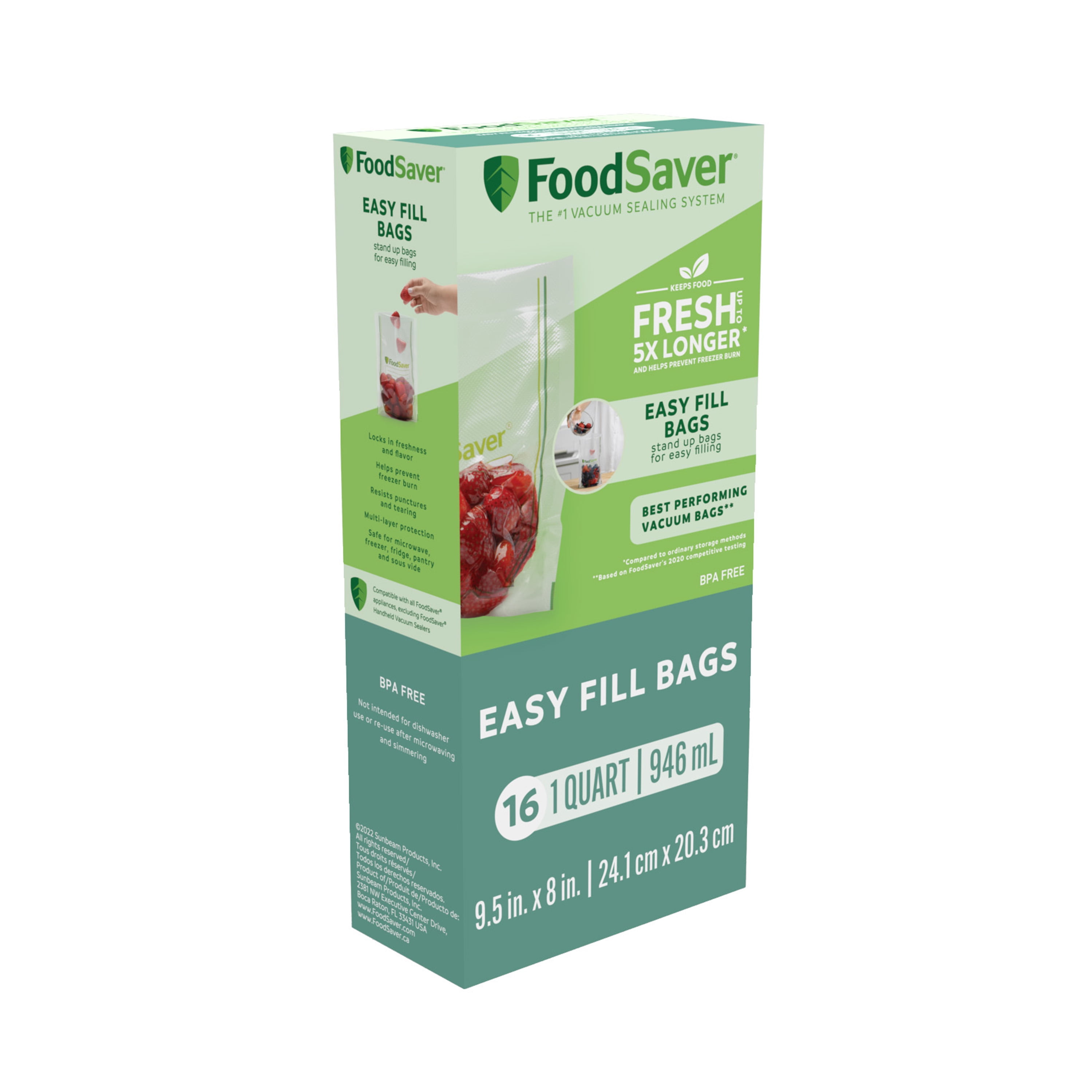 FoodSaver Easy Fill 1 Quart Vacuum Sealer Commercial Grade and Reusable Bags, 16 Count