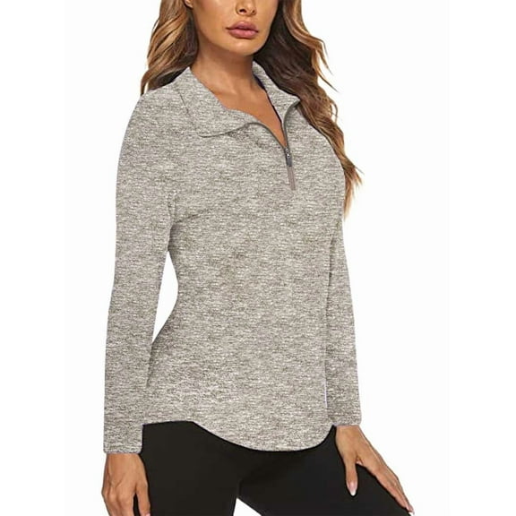 Women'S 1/4 Zip Shirts UPF 50 Sun Protection Pullover Long Sleeve Quick Dry Workout Hiking Athletic Shirts Khaki XXL