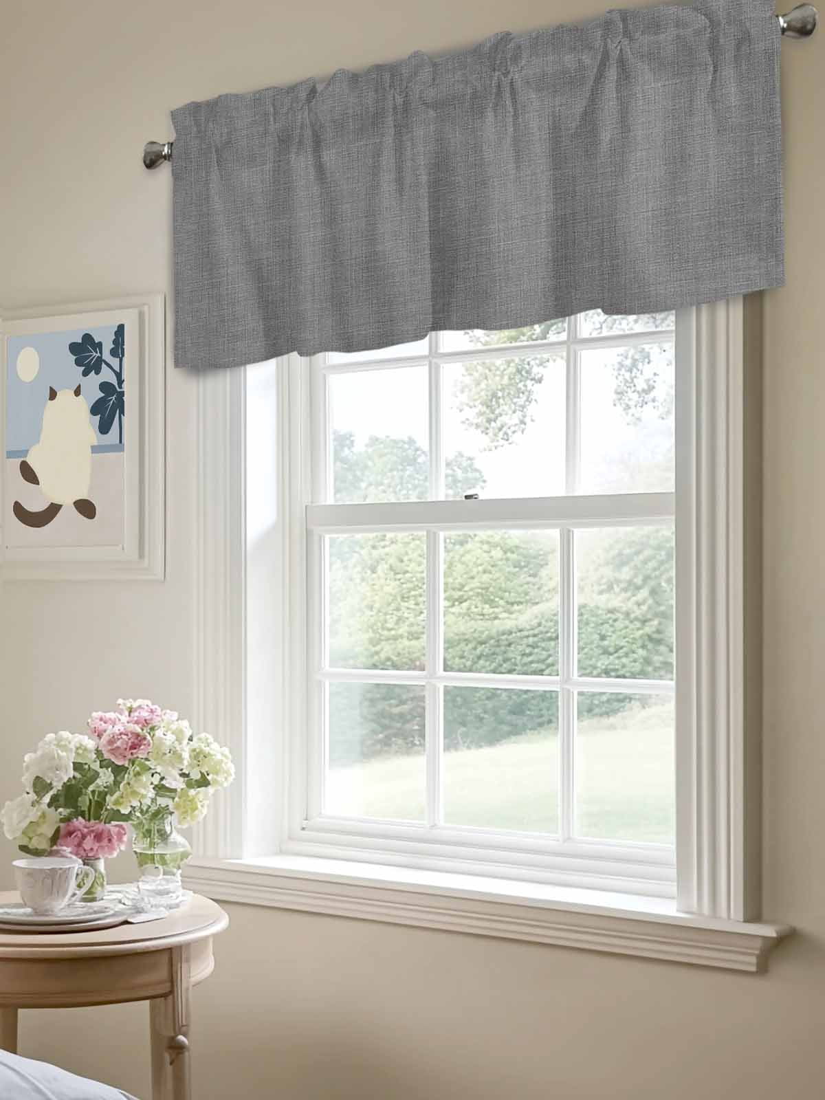 Valances for Windows Dark Grey Linen Rod Pocket Cafe Window Treatments Valance Curtains for Kitchen Bathroom Laundry Basement Windows 60"x18"
