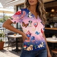thumbnail image 5 of Women's Patriotic 250th Anniversary USA Shirt V-Neck Button American Flag Print Short Sleeve T-Shirts, 5 of 7