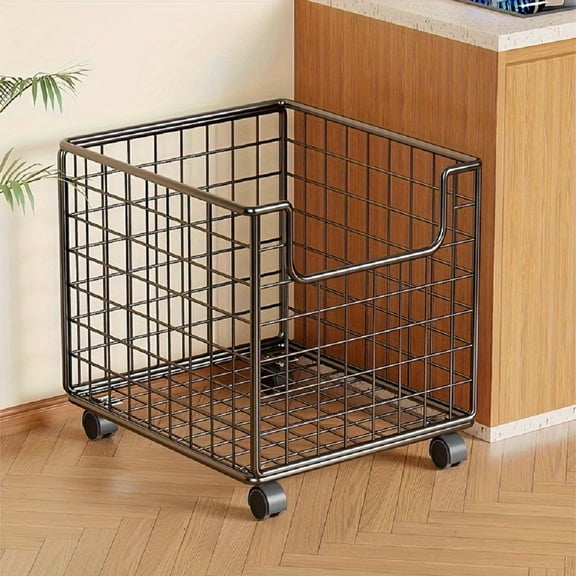 15.75inch Height Foldable Metal Storage Cart with Wheels Multi-Functional Organizer, No Lid Box Container Home Organization Bin Shelf Basket for Laundry Bathroom Kitchen Under-Bed Storage