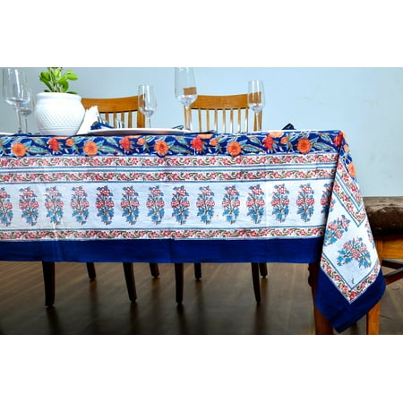 

Blue and Red Indian Hand Block Print 100% Pure Cotton Tablecloth Table Cover Wedding Tablecloth Floral Table Cloth 60x60 Inches