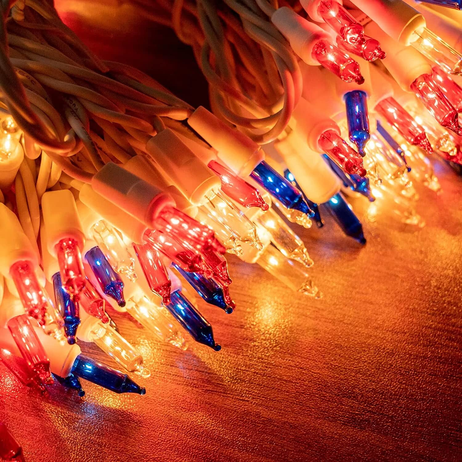 Christmas Lights, Retro Mini Christmas Tree Lights, 8 Lighting Modes. 16.4FT 50 LED Waterproof Xmas String Lights for Outdoor Indoor Home Party Yard Decorations(Red Blue and White)