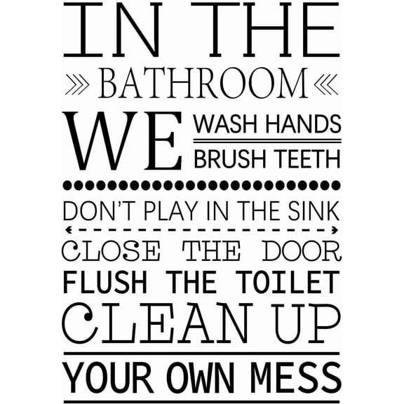 Bathroom PVC Wall Stickers Wash Hands Vinyl Wall Decal Clean Up Your Own Mess Wall Mural Removeable Wall Decor for Bathroom Restroom Toilet Decoration Black 11.8x23.2in 1pc