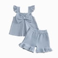 thumbnail image 4 of Toddler Baby Girl Outfits Solid Summer Clothes Sweet Flying Sleeve Bow Top Shorts 2PCS Set Kaprioy Toddler Girl Clothes 18 24 Months 2T 3T 4T, 4 of 4