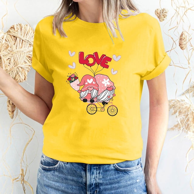 Meichang Hauts de Vacances pour Femmes T-Shirt de la Saint-Valentin Mignon Cœur Graphique T-Shirts Mignons Hauts de Vacances T-Shirts Manches Courtes Col Rond Mode 2025