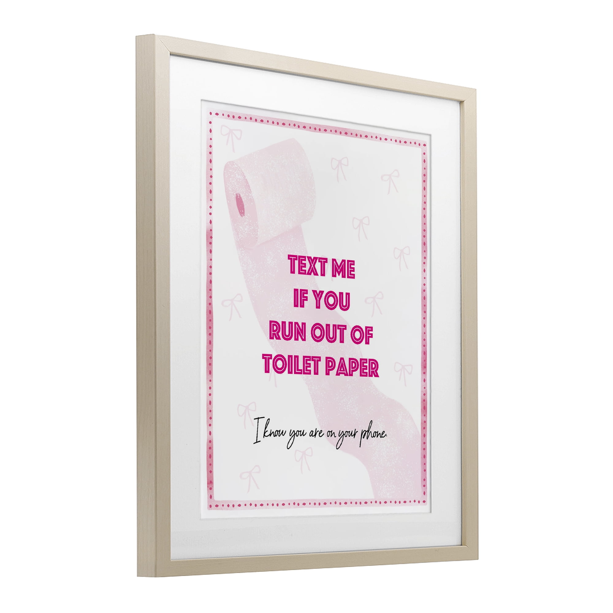 Pink Text for Toilet Paper Birch Framed Print Under Glass, design by Ziwei Li