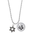 thumbnail image 1 of Delight Jewelry Silvertone Star of David with Beaded Border Silvertone Script Initial Disc - U - Charm Necklace, 20"+3", 1 of 4