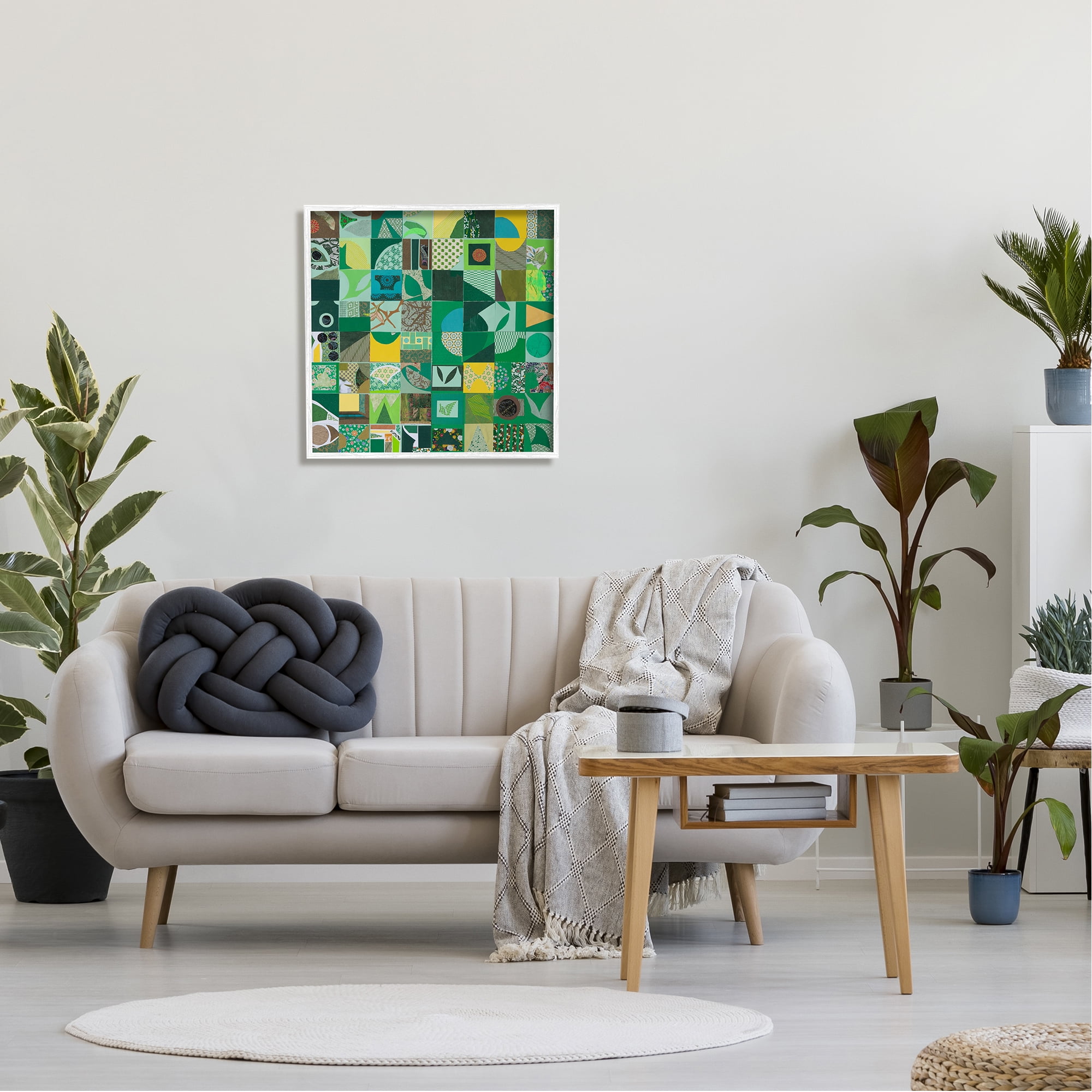 Stupell Industries Green Geometric Collage Abstract Painting White Framed Art Print Wall Art, 24 x 24