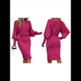 thumbnail image 1 of Suéter de Larga con Cuello Alto y Farol para Mujer, Estilo Formal, Ajustado, Ajustado, Estilo Lápiz, Midi, para Vestir Rosa Roja M, 1 of 7