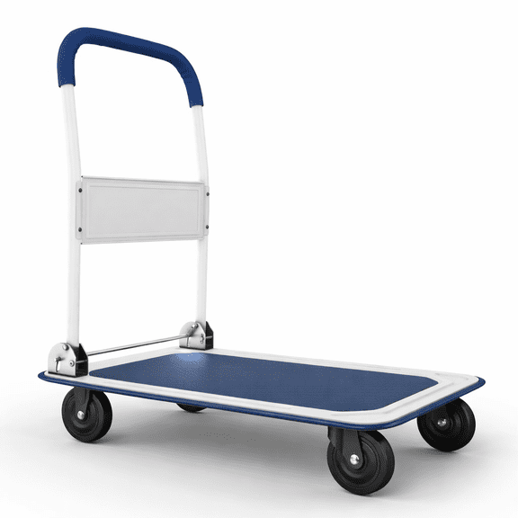 Vebreda 330lbs Capacity Foldable Push Cart, Heavy Duty Flat Bed Wagon - Blue