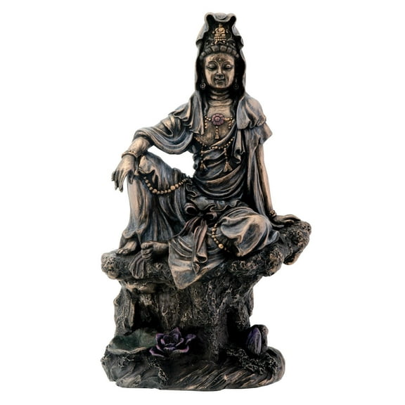 7 Inch Bronze Water and Moon Kuan Yin Buddhism Statue Figurine