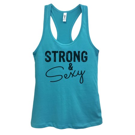 Sky Tops - Women’s Funny Dance Shirt Workout Tank Top “Strong & Sexy” Funny Threadz® X-Large, Sky Blue