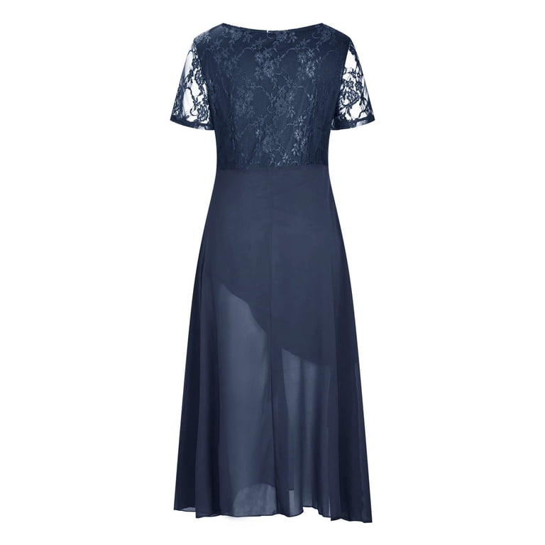 XIAOCHA Womens Lace Overlay Asymmetrical Midi Dress Short Sleeve V Neck Flowy Elegant Dresses XIAOCHA Womens Lace Overlay Asymmetrical Midi Dress Short Sleeve V Neck Flowy Elegant Dresses