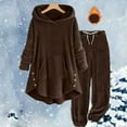 thumbnail image 2 of Valora Women Fashion Outfit Women's Trousers Suit for Everyday Wear Cozy Hooded Tracksuit Set with Long Pants and Sweatshirt Outfit for Autumn Winter Coffee XL, 2 of 2