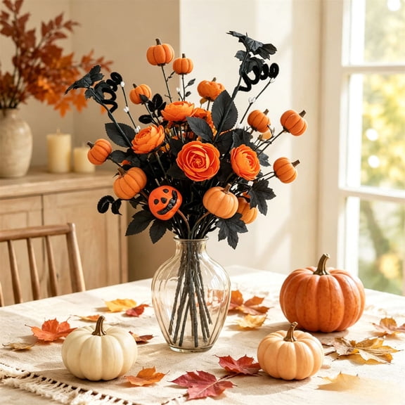 Bcylexb Halloween Artificial Flowers, 20" Fake Spooky Flowers Bouquets Fall Winter Vase Decor for Table Centerpiece Party Home Decor