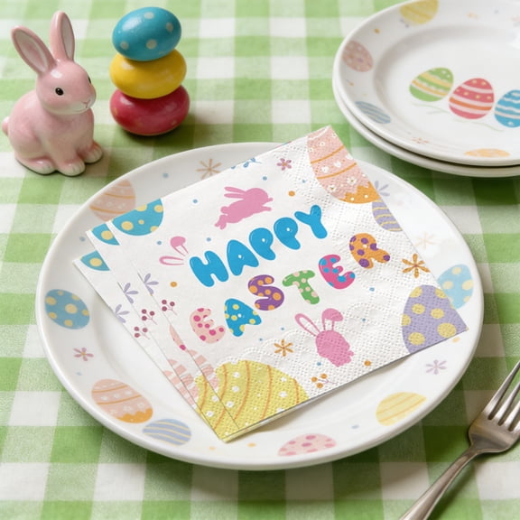 Lksixu 20 Pcs Easter Egg Napkins, 6.5 inch Colorful Eggs Luncheon Dinner Napkins, Disposable Decorative Paper Napkins, Cocktail Napkins Easter Table Decorations Party Supplies for Spring Celebrations