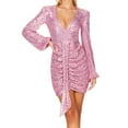 thumbnail image 2 of SMihono Women's Sequin Mini Dress Long Sleeve V Neck Bodycon Party Dress Ruched Clubwear Evening Cocktail Dress Black Small Pink XXL, 2 of 6