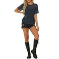 thumbnail image 2 of INSPIRE CHIC Women's Party Sheer Short Sleeve Gilding Shiny Metallic Stars Top S Dark Blue, 2 of 5
