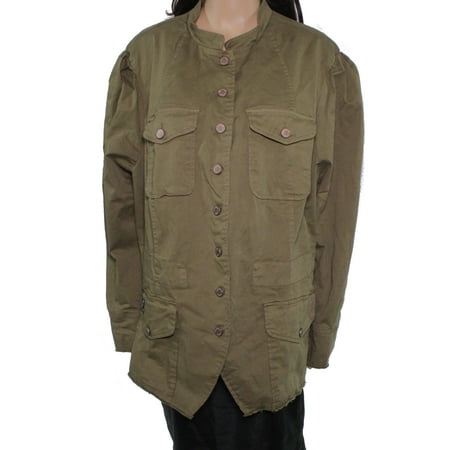 Women's Jacket Olive Plus Cargo Button Down 1X