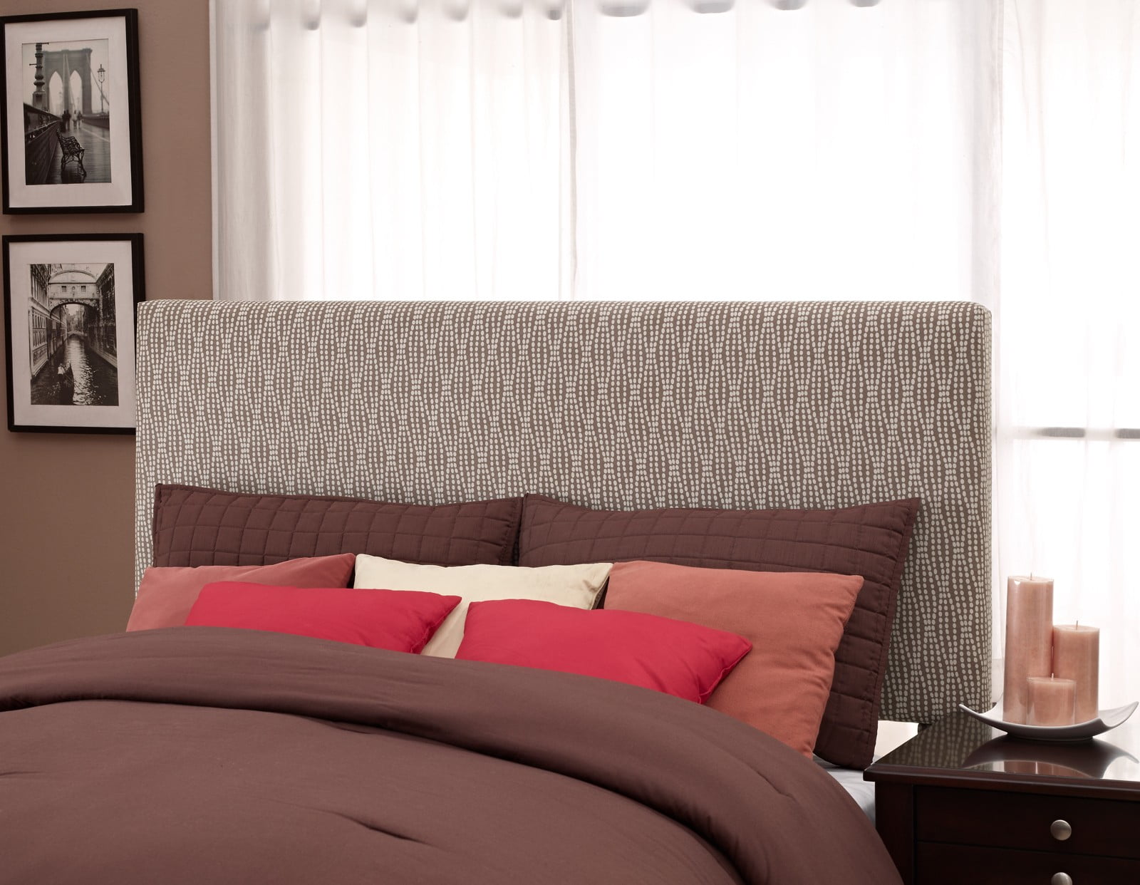 Full/Queen Headboard, Brown and Tan Dot Pattern