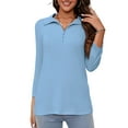 thumbnail image 6 of VDJ 3/4 Sleeve Shirts for Women Half Zip Collared Tops Summer Fall Collar Polo Shirts Sky Blue Soft Basics Tees Size 3XL, 6 of 9