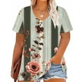 thumbnail image 2 of yoeyez Trendy Tops for Womens, Womens Plus Size Short Sleeve Blouse V Neck Casual Loose Tops Vintage Fashion Print T-Shrits Trendy Going Out Blouses White 4XL, 2 of 5
