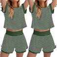 thumbnail image 3 of Women Summer 2 Piece Sets Striped Short Sleeve T Shirts and Shorts Matching Set Ink Green L, 3 of 6