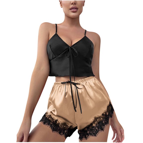 Efsteb Womens Pajamas Pajama Sets V-Neck Sleeveless Tops Shorts Two Piece Set Casual Sleepwear Loose Solid Color Summer Loungewear Outfit (Rose Gold,L)