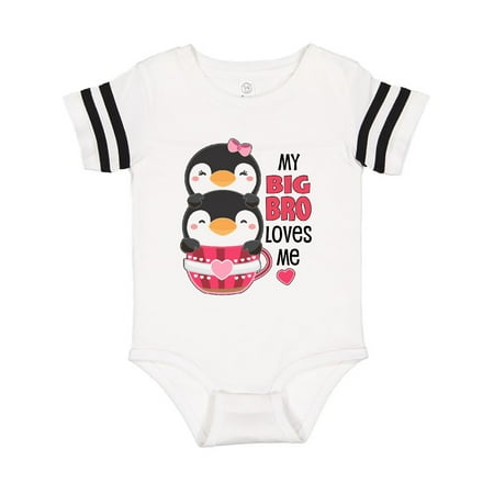 

Inktastic My Big Bro Loves Me- cute teacup penguins little sister Gift Baby Girl Bodysuit