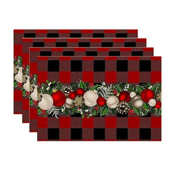 4PCS Xmas Trees Snow Pink Christmas Placemats Winter Table Mats E