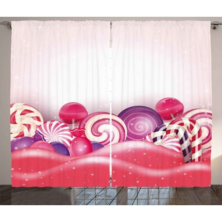 Modern Curtains 2 Panels Set Cute Rainbow Swirl Lollipop Candy