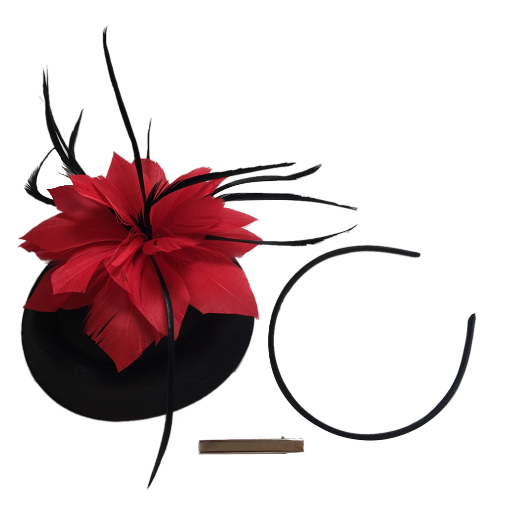 Women Sinamay Feather Flower Pillbox 