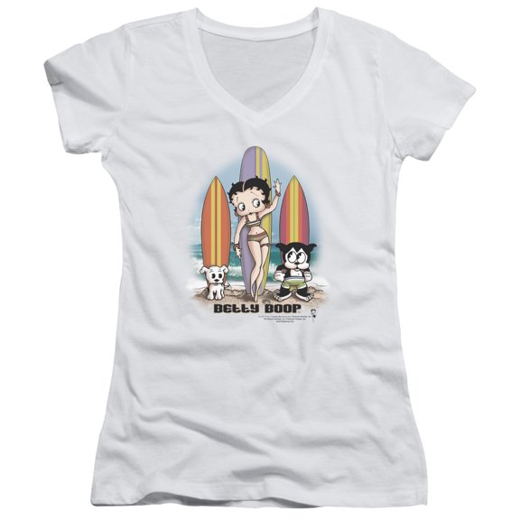 Betty Boop Surfers Junior Women's T-Shirt V-Neck White