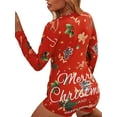 thumbnail image 4 of Women Christmas Printed Pajamas Romper Long Sleeve Playsuit Deep V Neck Bodysuit Jumpsuit Sexy Sleepwear Overall Xmas Holidays, 4 of 5