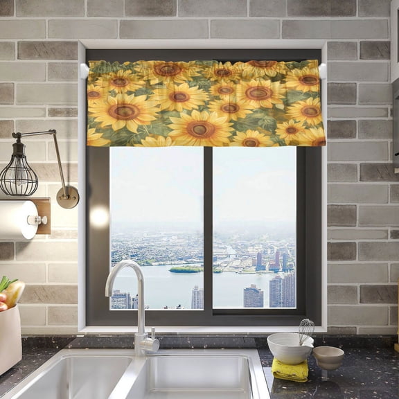 BZSMCE Alance Curtains Sunflower Design Modern Style Pattern Window Curtain Valance 52W" x 18L" for Kitchen Living Room Bedroom