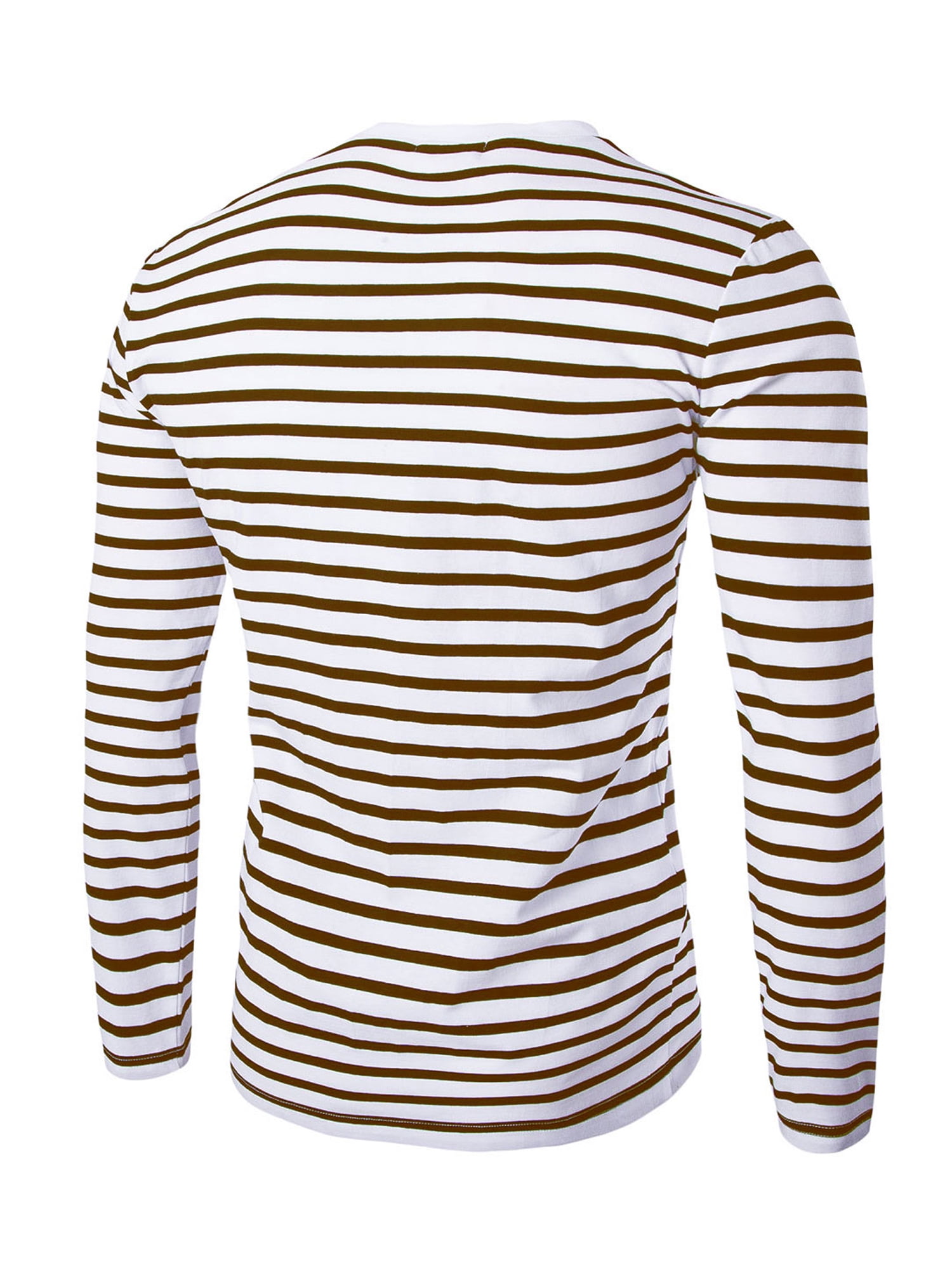 Unique Bargains Men's Long Sleeve Pullover Top Crew Neck Striped T-Shirts 36 Brown