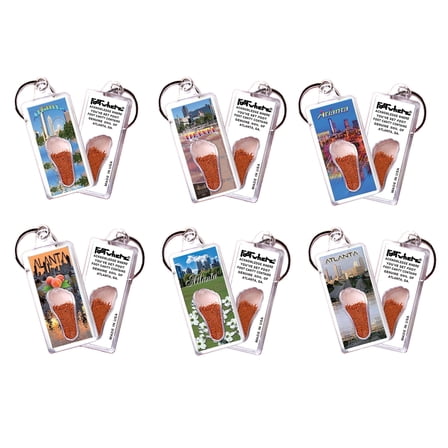 Atlanta FootWhere® Souvenir Keychains. 6 Piece Set. Made in USA