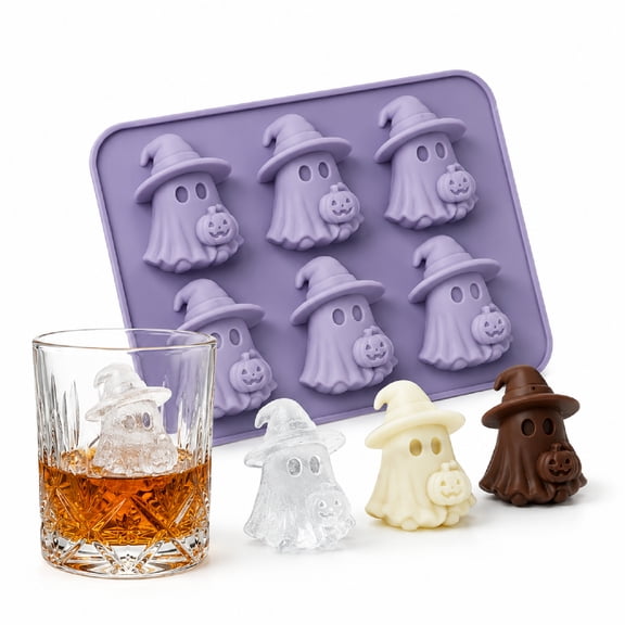 Ghost Silicone Mold – 3D Cute Ghost Chocolate Candy Mould Non-Stick 6-Cavity Flexible Tray, Durable Food-Grade Silicone, Easy Release Design for Jelly, Pudding, Ice Cubes and Crafts