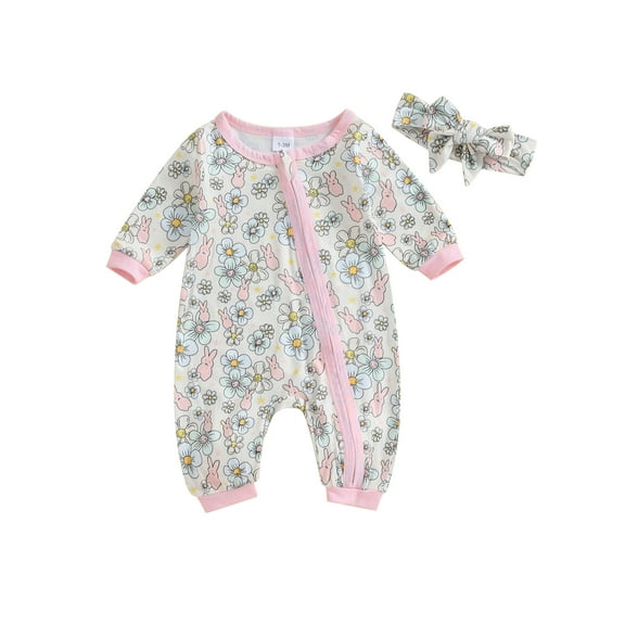 Bagilaanoe Baby Girl Fall Jumpsuit Newborn Flower Print Long Sleeve Bodysuit 1M 3M 6M 9M 12M Infant Zip One Piece Romper