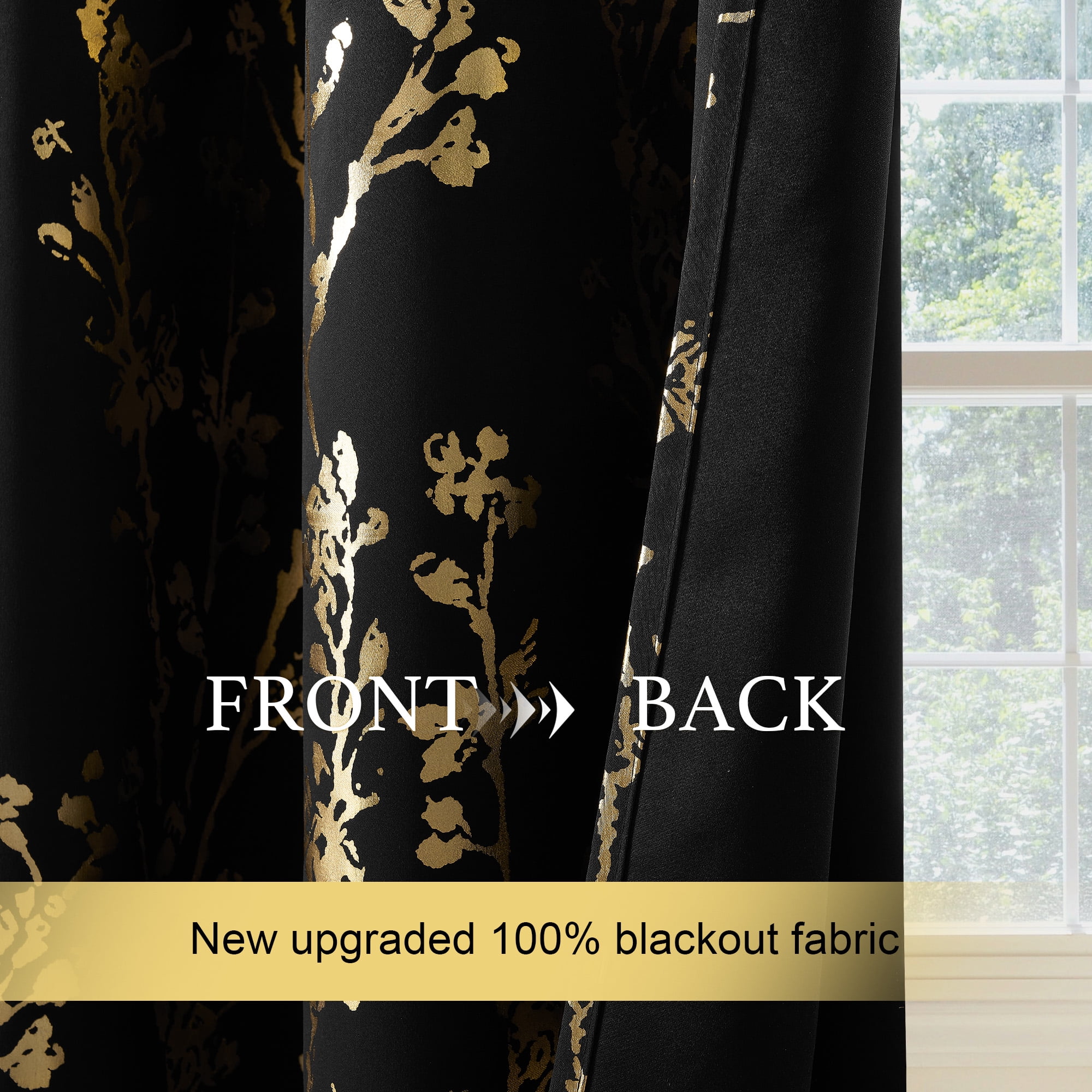 NICETOWN Black Blackout Curtains for Bedroom 63 Inches Long, Full Room Darkening Grommet Curtains for Living Room,Thermal Insulated Ombre Drapes, 52Wx63L, 2 Panels