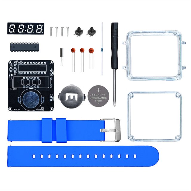 Kit de Reloj Electrónico DIY con Pantalla LED Digital, Proyecto de Soldadura DIY, Carcasa Transparente, 3 V, Kit Electrónico DIY Azul.