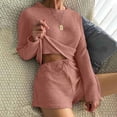 thumbnail image 2 of Womens Fall Fashion 2023 Outfits Two Piece Lounge Set for Women Sexy Tunic Round Neck Long Sleeve Tops Shirts+Shorts Sets, Breathable Fashion Casual Lougewear Pink qILAKOG Size S, 2 of 6