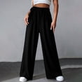 thumbnail image 2 of QATAINLAV Linen Wide Leg Pants for Women Casual Drawstring Ruffle Waist Trousers with Pockets Summer Flowy Beach Slacks Black XXL, 2 of 8