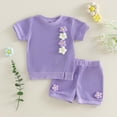 thumbnail image 2 of NIEWTR Toddler Baby Girl Summer Clothes Cute Short Sleeve T Shirt Tops Shorts Outfits Kids Tee Shirts Short Outfit Set(Purple,6-12 Months), 2 of 7