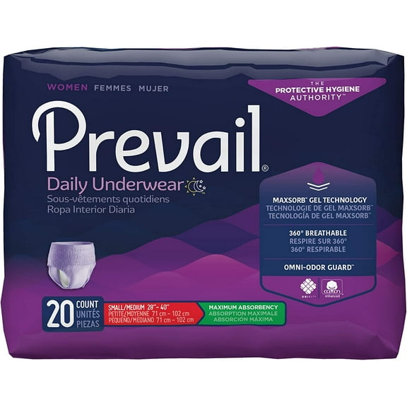 Prevail Max Absorbency Protective Underwear, SM/Med, 20 ct, Case of 16