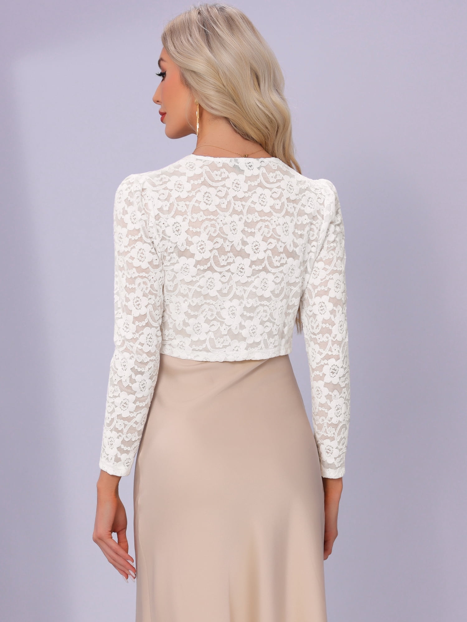 DARING DIVA Lace Bolero Shrug Sequin Detail Sheer Cardigan XL White